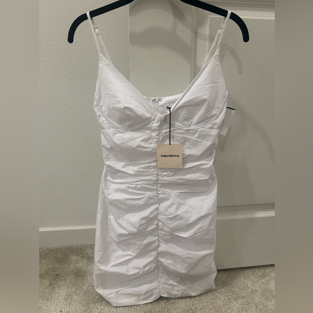 Superdown Crisp White Ruched Mini Dress